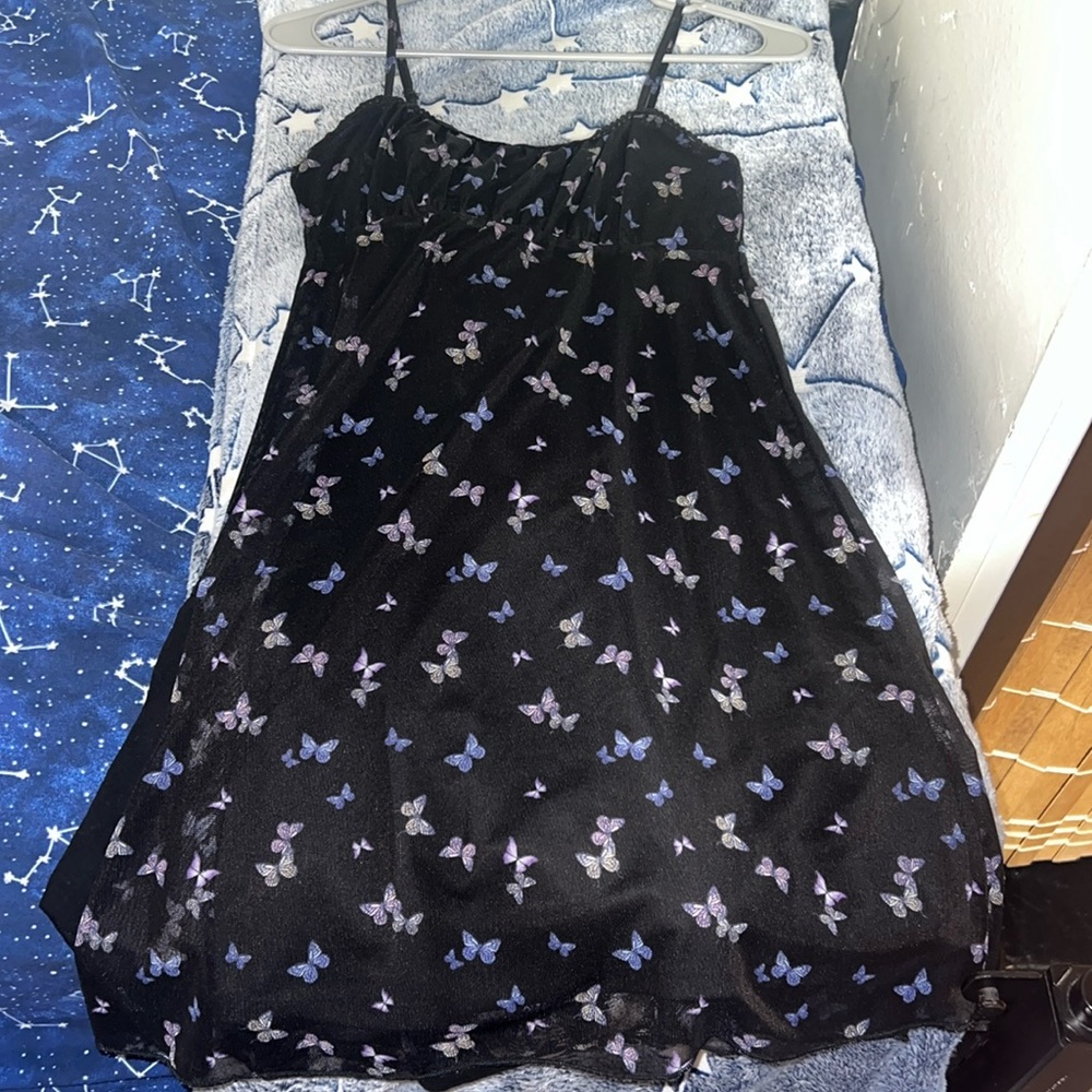 Black Summer Dress with Butterfly Print